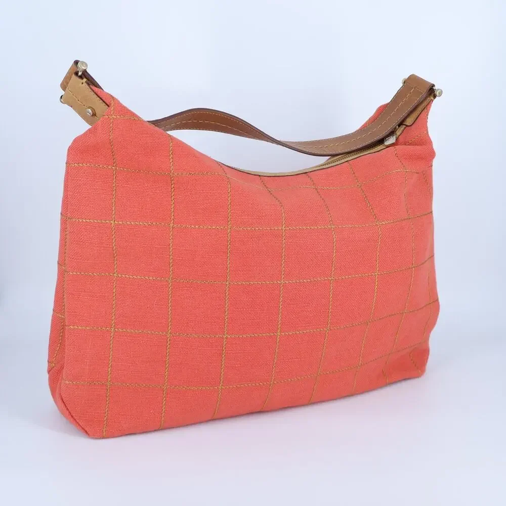 Liz Claiborne Canvas Hobo Shoulder Bag Coral and Tan Vintage Y2K